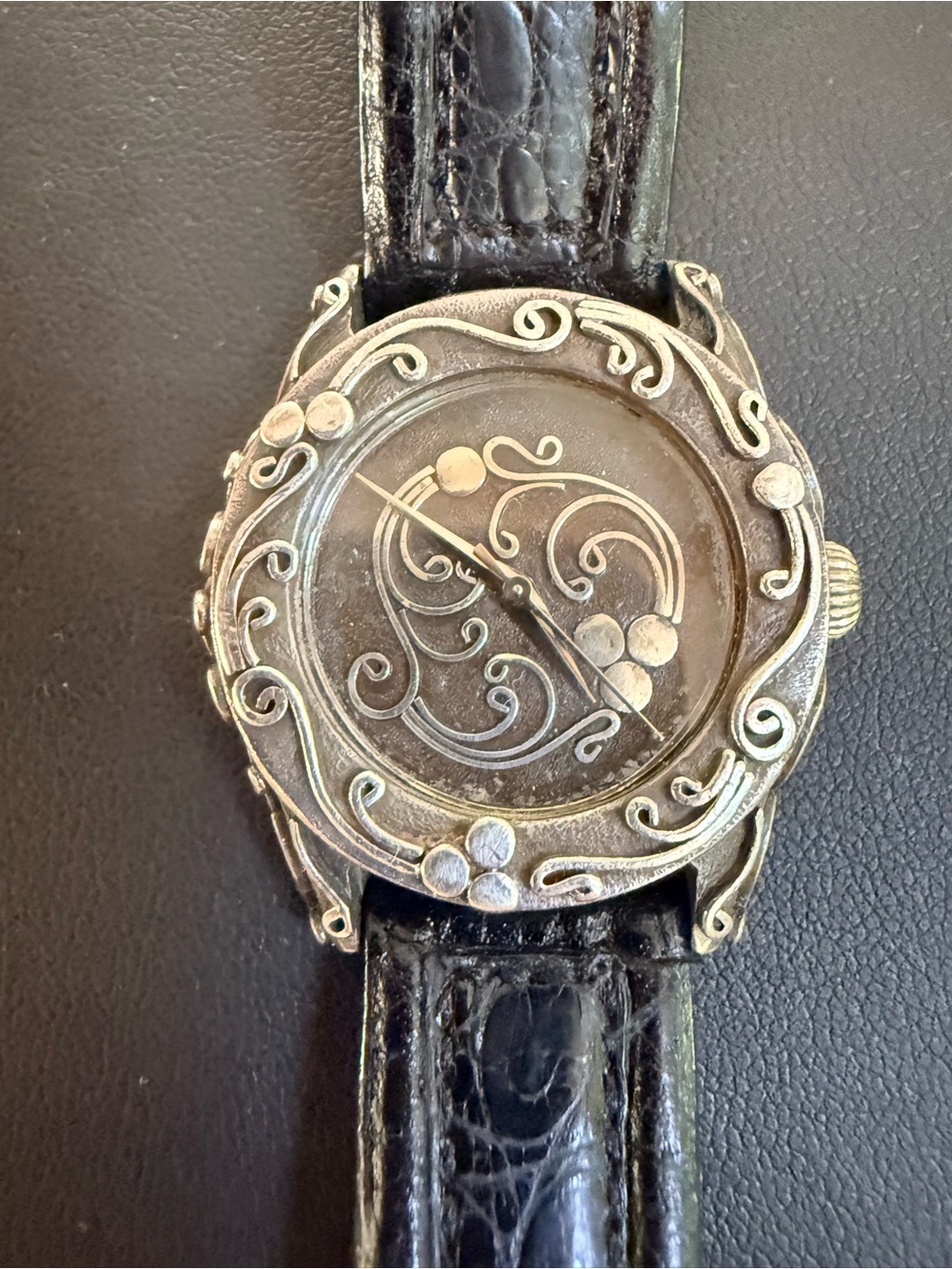 John Hardy Sterling Silver with Black Crocodile Strap Watch